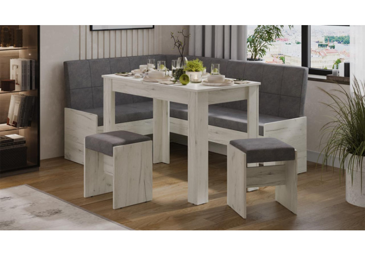 Кухонный уголок «Пекин» Дуб Крафт белый, Микровелюр Duna Steel