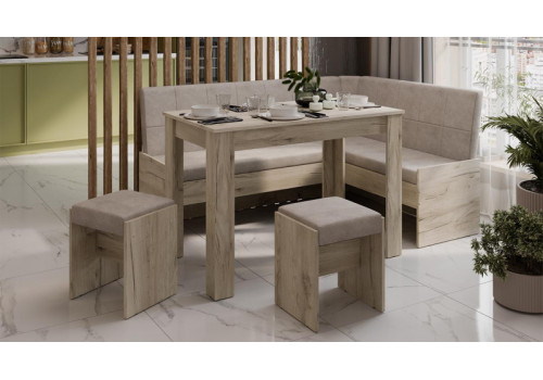 Кухонный уголок «Пекин» Дуб крафт серый, Микровелюр Duna Brilliant