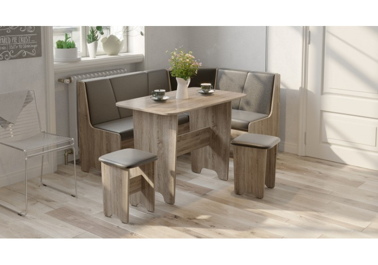 Кухонный уголок «Техас» Исп.1 Дуб Сонома трюфель, Экокожа коричневая