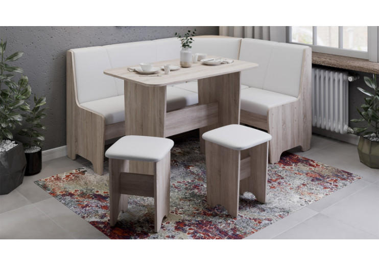 Кухонный уголок «Техас» Исп.1 Дуб Сонома трюфель, Экокожа белая