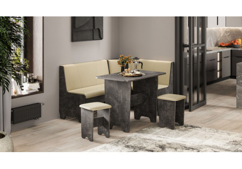 Кухонный уголок «Техас» Исп.1 Ателье темный, Экокожа бежевая