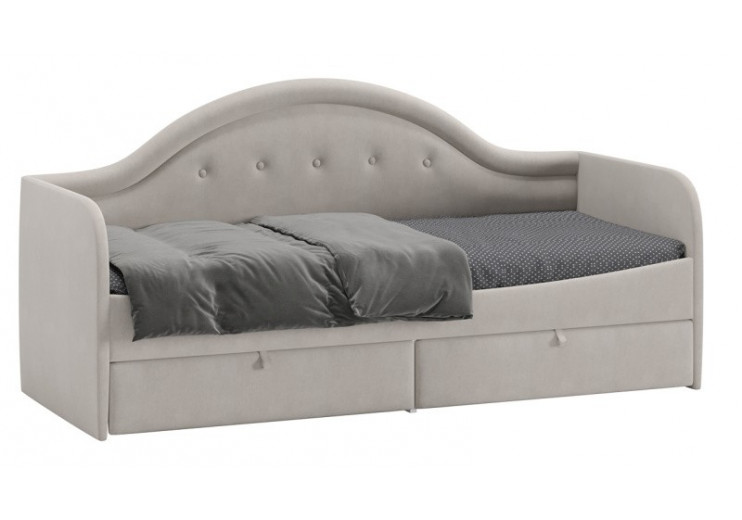 Кровать «Адель» с мягкой спинкой тип 1 Велюр Мокко светлый