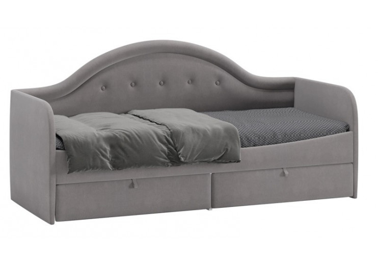 Кровать «Адель» с мягкой спинкой тип 1 Велюр Светло-серый