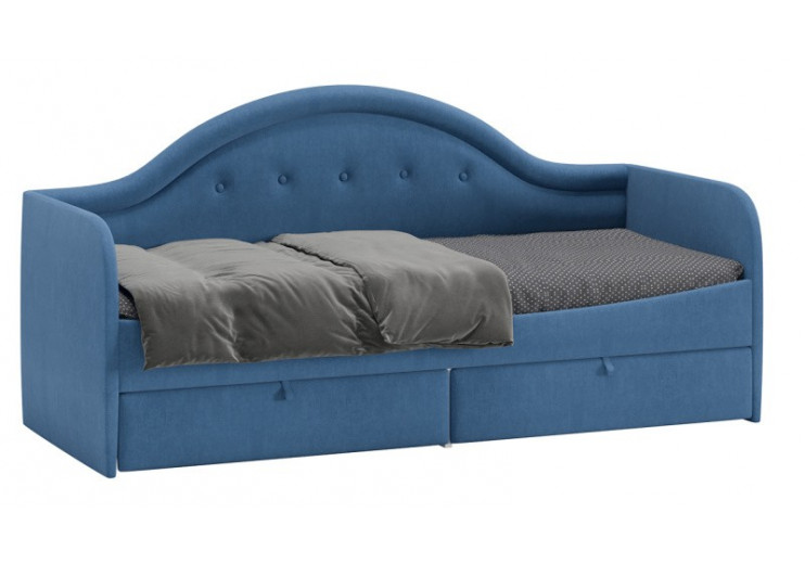 Кровать «Адель» с мягкой спинкой тип 1 Велюр Синий