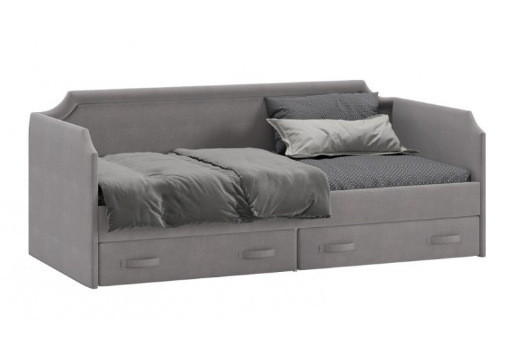 Кровать с мягкой обивкой и ящиками «Кантри» Тип 1 (900) Велюр Светло-серый