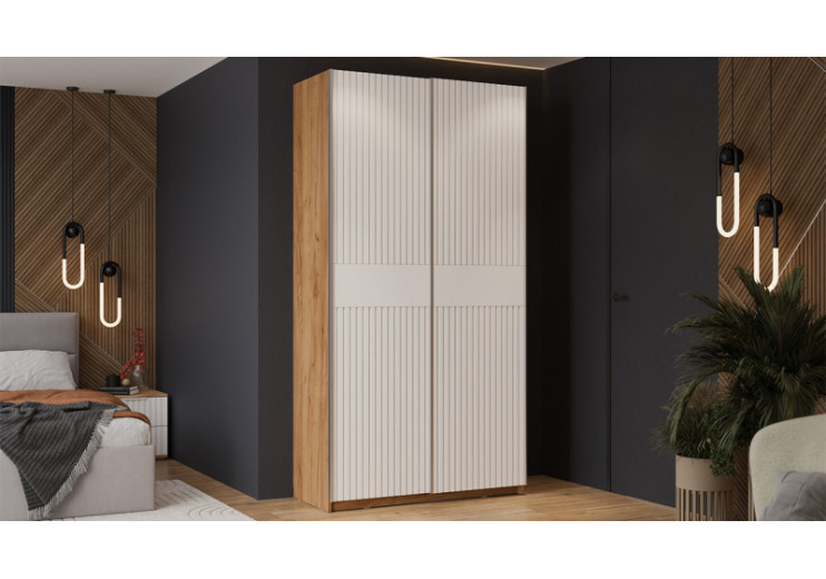 Шкаф-купе с 2 глухими дверями «Оскар Хилтон» Ручка серебро, Дуб Крафт золотой, Белый матовый