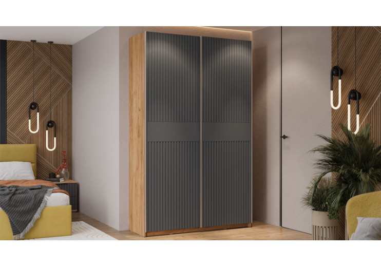 Шкаф-купе с 2 глухими дверями «Оскар Хилтон» Ручка серебро, Дуб Крафт золотой, Графит матовый