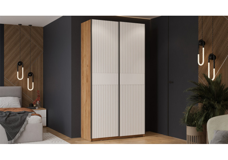 Шкаф-купе с 2 глухими дверями «Оскар Хилтон» Ручка черная, Дуб Крафт золотой, Белый матовый