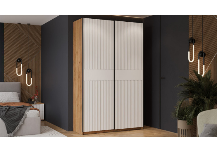 Шкаф-купе с 2 глухими дверями «Оскар Хилтон» Ручка черная, Дуб Крафт золотой, Белый матовый