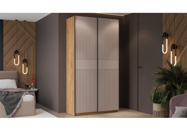 Шкаф-купе с 2 глухими дверями «Оскар Хилтон» Ручка черная, Дуб Крафт золотой, Кашемир сатин