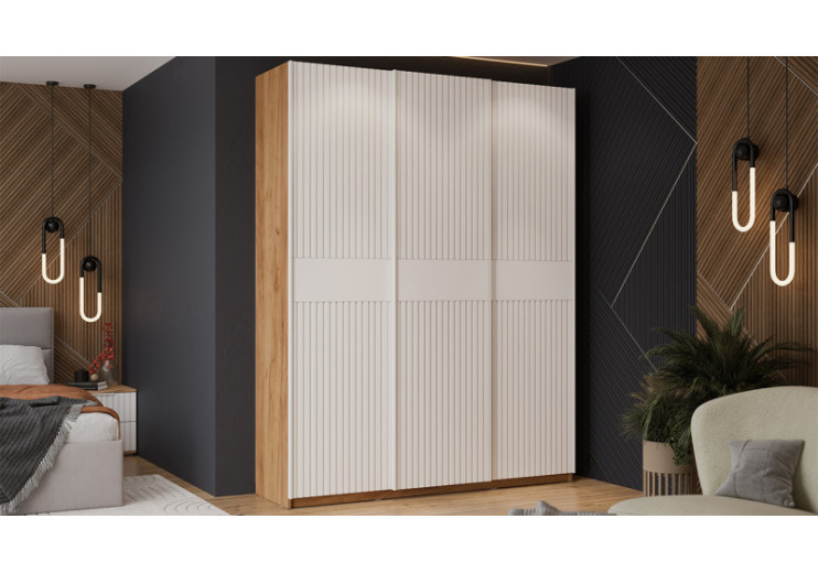 Шкаф-купе с 3 глухими дверями «Оскар Хилтон» Ручка белая, Дуб Крафт золотой, Белый матовый