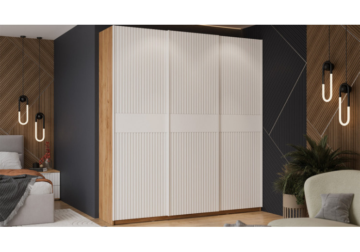 Шкаф-купе с 3 глухими дверями «Оскар Хилтон» Ручка белая, Дуб Крафт золотой, Белый матовый