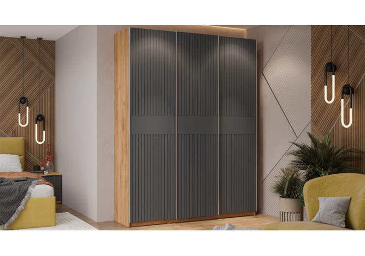 Шкаф-купе с 3 глухими дверями «Оскар Хилтон» Ручка серебро, Дуб Крафт золотой, Графит матовый