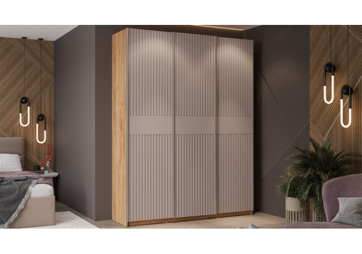 Шкаф-купе с 3 глухими дверями «Оскар Хилтон» Ручка серебро, Дуб Крафт золотой, Кашемир, Кашемир сатин