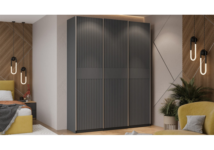 Шкаф-купе с 3 глухими дверями «Оскар Хилтон» Ручка серебро, Серый графит, Графит матовый