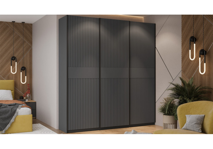 Шкаф-купе с 3 глухими дверями «Оскар Хилтон» Ручка черная, Серый графит, Графит матовый