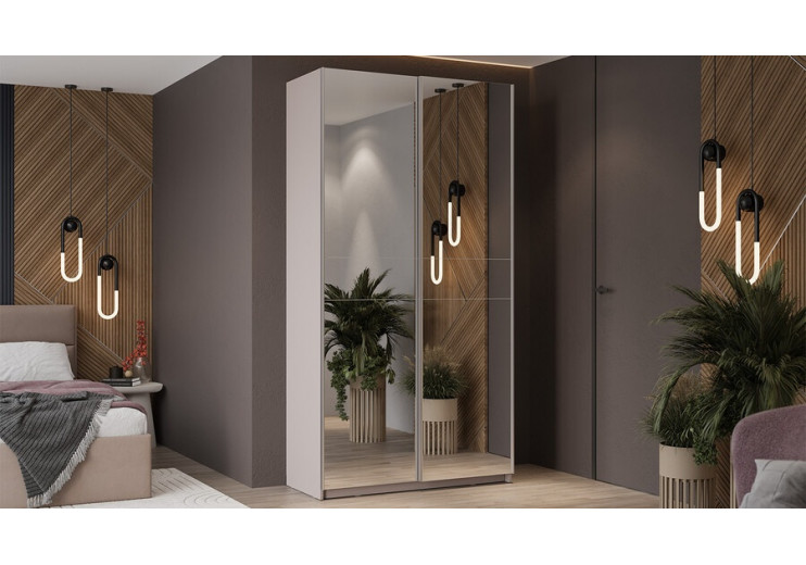 Шкаф-купе с 2 зеркальными дверями «Оскар» Ручка серебро, Кашемир