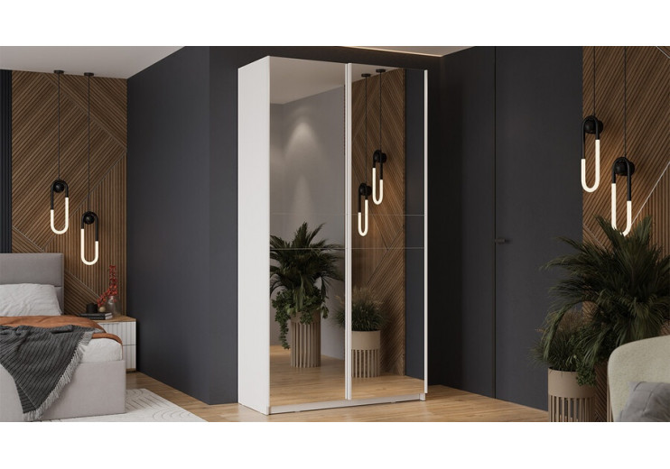 Шкаф-купе с 2 зеркальными дверями «Оскар» Ручка белая, Белый снег