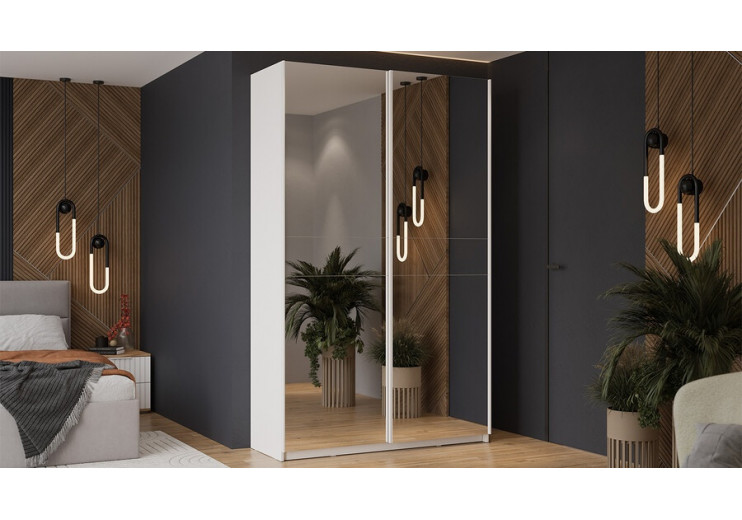 Шкаф-купе с 2 зеркальными дверями «Оскар» Ручка белая, Белый снег