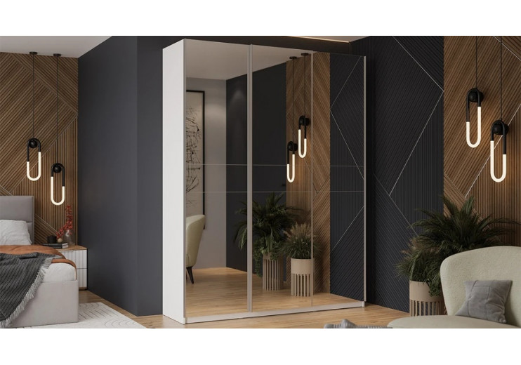 Шкаф-купе с 3 зеркальными дверями «Оскар» Ручка серебро, Белый снег