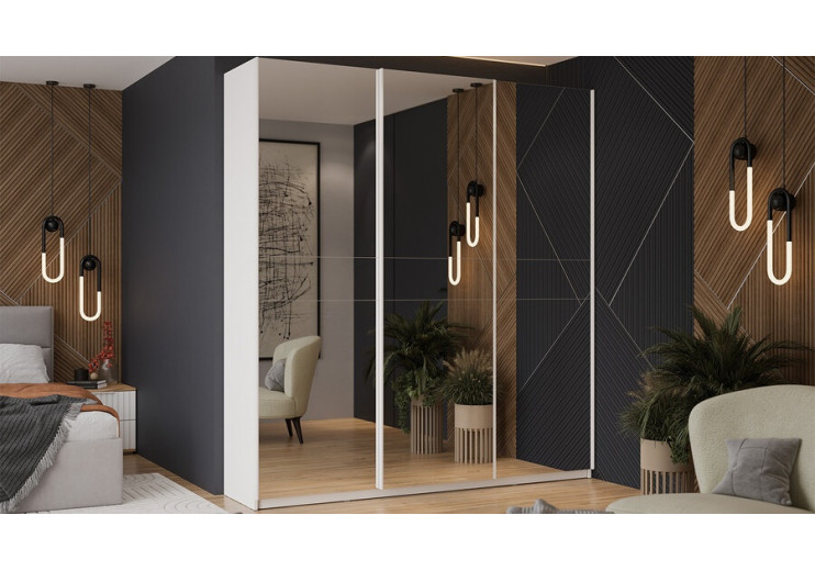 Шкаф-купе с 3 зеркальными дверями «Оскар» Ручка белая, Белый снег