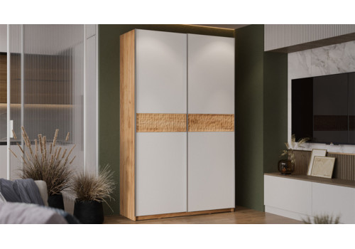 Шкаф-купе с 2 глухими дверями «Оскар Скания» Ручка серебро, Дуб Крафт золотой, Белый снег, Дуб тортугга