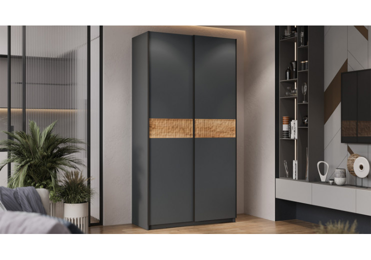 Шкаф-купе с 2 глухими дверями «Оскар Скания» Ручка черная, Серый графит, Дуб тортугга