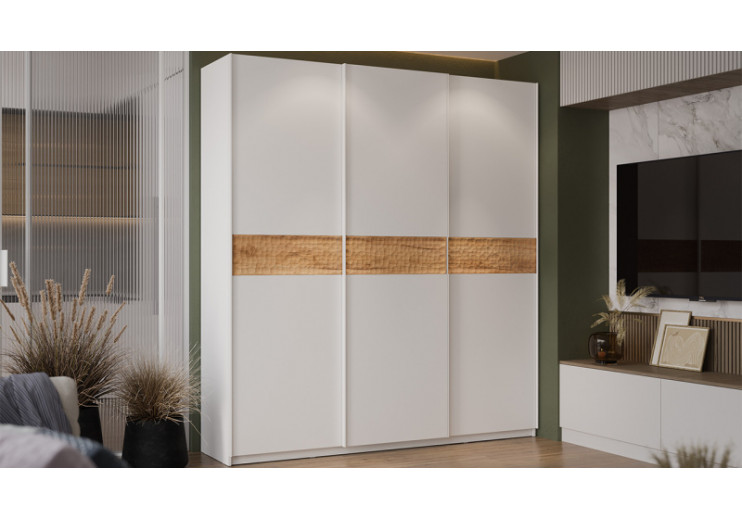 Шкаф-купе с 3 глухими дверями «Оскар Скания» Ручка белая, Белый снег, Дуб тортугга