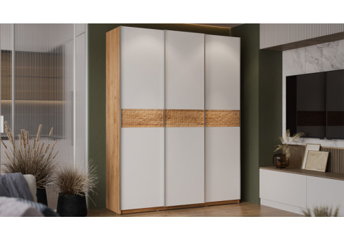 Шкаф-купе с 3 глухими дверями «Оскар Скания» Ручка серебро, Дуб Крафт золотой, Белый снег, Дуб тортугга