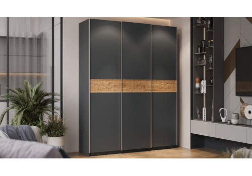 Шкаф-купе с 3 глухими дверями «Оскар Скания» Ручка серебро, Серый графит, Дуб тортугга