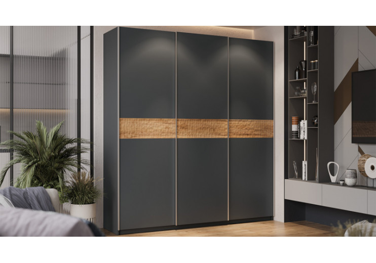 Шкаф-купе с 3 глухими дверями «Оскар Скания» Ручка серебро, Серый графит, Дуб тортугга