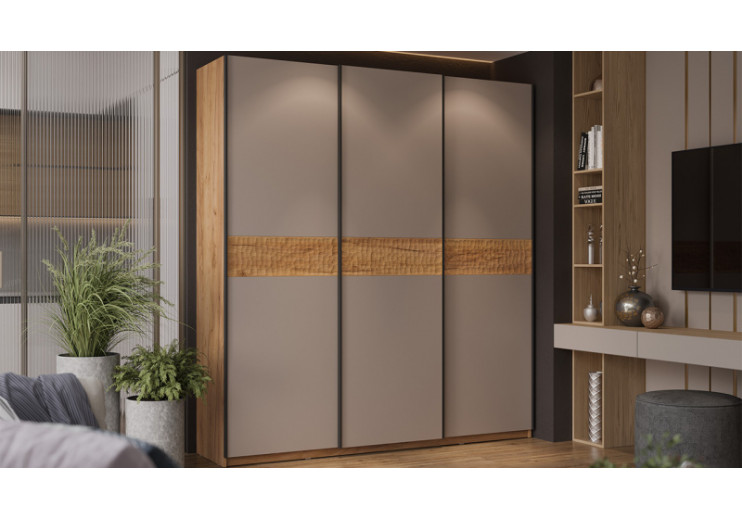 Шкаф-купе с 3 глухими дверями «Оскар Скания» Ручка черная, Дуб Крафт золотой, Кашемир, Дуб тортугга