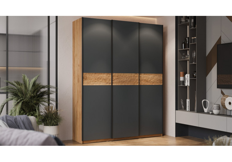 Шкаф-купе с 3 глухими дверями «Оскар Скания» Ручка черная, Дуб Крафт золотой, Серый графит, Дуб тортугга