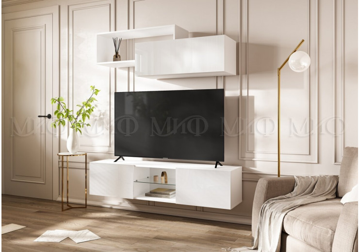 Гостиная Норд Вариант №3 (белый/белый глянец)