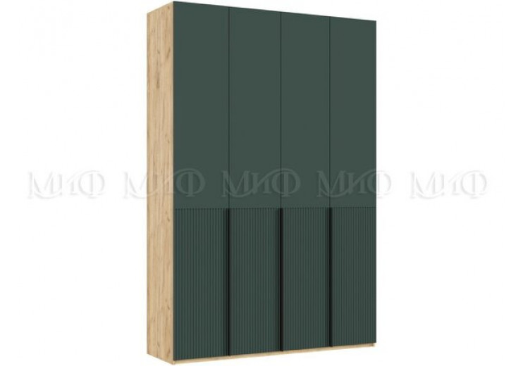 Шкаф 4-х створчатый (1600) с доп. ящиками Марвэл (дуб крафт/браш Мени грин)