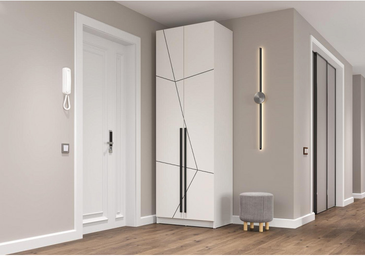 Шкаф для одежды 67.14 "Брандо" (2-х дв.) (белый / ДВПО: белый / фасад: МДФ геометрия ПВХ белый)				