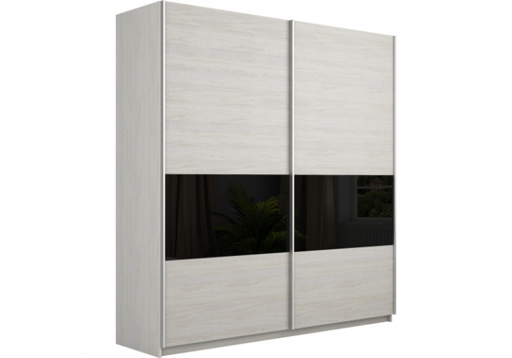 Шкаф-купе Прайм 2-х дверный (3 секции ДСП/стекло черное)ясень Анкор светлый